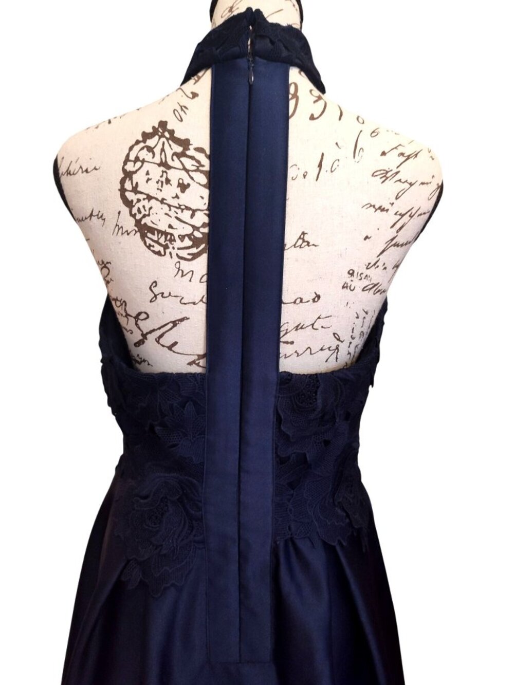 Nicole Miller Navy Blue Halter Floral Lace Cocktail Dress Size 4 - Picture 5 of 7